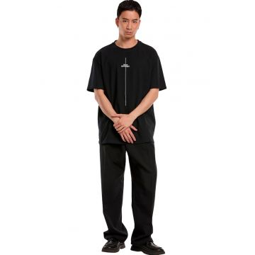 Tricou lejer cu decolteu la baza gatului - Negru