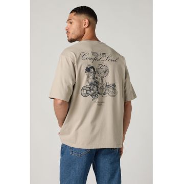 Tricou lejer cu imprimeu grafic pe partea din spate - Maro taupe deschis/Bleumarin