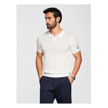 Tricou polo din viscoza cu model ajurat - Alb