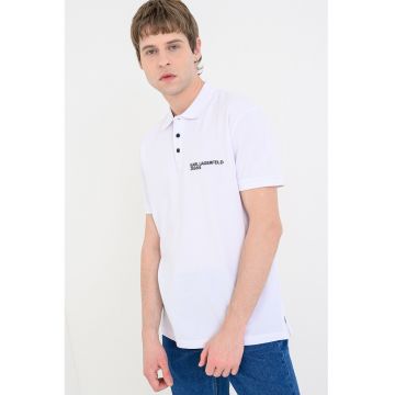 Tricou regular fit din bumbac organic cu guler polo - Alb