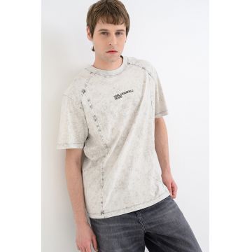 Tricou relaxed fit cu logo - Alb fildes/Gri inchis