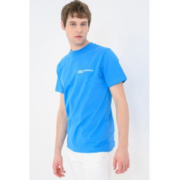 Tricou slim fit de bumbac organic cu imprimeu logo - Albastru deschis