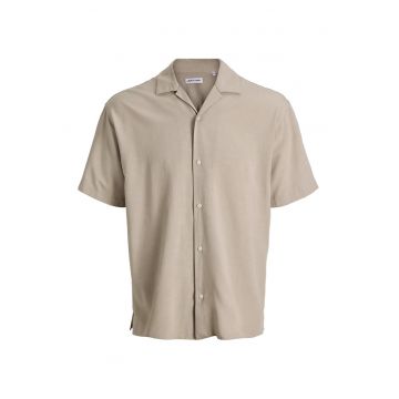 Camasa din amestec de bumbac cu maneci scurte - Bej deschis