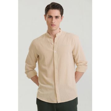 Camasa din amestec de in cu guler Mao - Bej