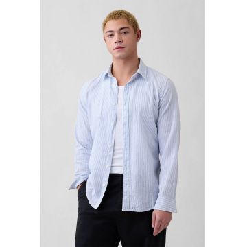 Camasa din amestec de in si bumbac cu guler clasic - Albastru pastel