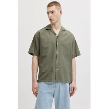 Camasa relaxed fit din amestec de in cu maneci scurte - Kaki