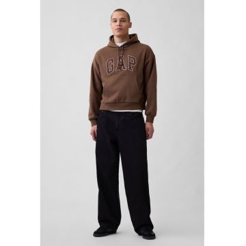 Hanorac cu logo brodat si buzunar kangaroo - Maro -