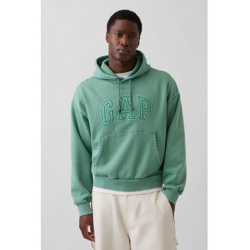 Hanorac cu logo brodat si buzunar kangaroo - Verde deschis -