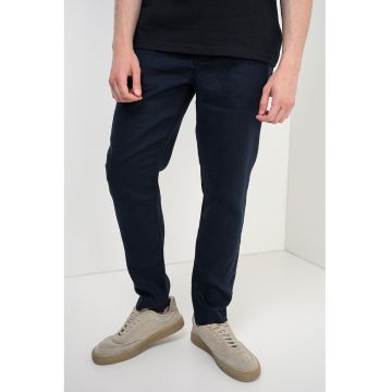 Pantaloni din in cu snur - Bleumarin