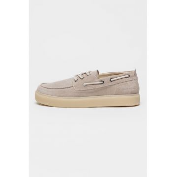 Pantofi boat de piele - Maro taupe deschis/Alb murdar
