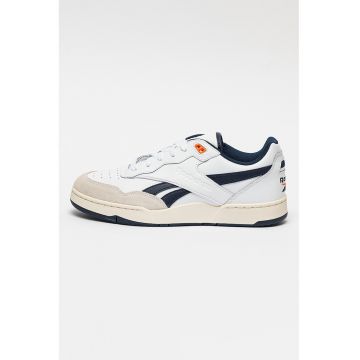 Pantofi sport de piele ecologica cu garnituri de piele intoarsa - Alb/Bleumarin