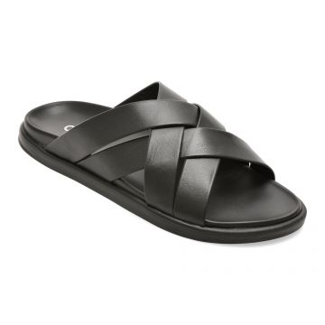 Papuci OTTER negri, 19B45, din piele naturala