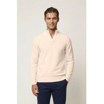 Pulover din bumbac cu model uni - Bej deschis