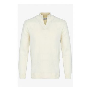 Pulover din bumbac cu model uni - Ocru