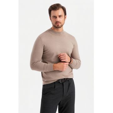 Pulover slim fit tricotat fin - Maro camel