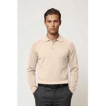 Pulover striat cu fenta cu nasturi - Bej