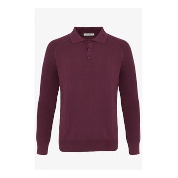 Pulover striat cu fenta cu nasturi - Visiniu