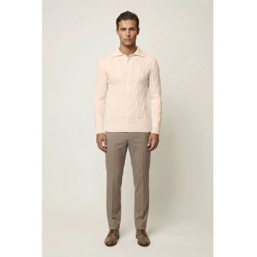 Pulover tricotat din bumbac - Bej