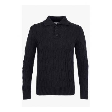 Pulover tricotat din bumbac - Negru