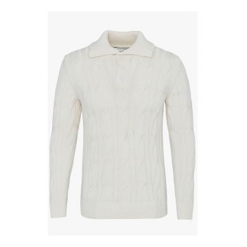 Pulover tricotat din bumbac - Ocru