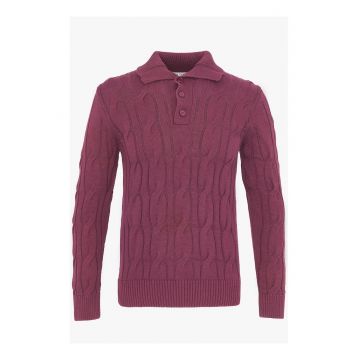 Pulover tricotat din bumbac - Rosu stins