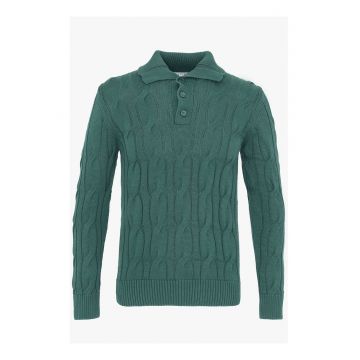 Pulover tricotat din bumbac - Verde
