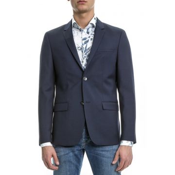 Sacou din lana cu revere decupate - Albastru