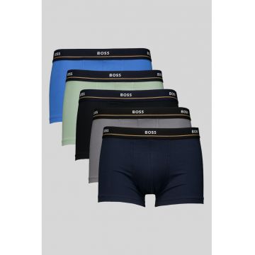 Set de boxeri din amestec de bumbac cu banda logo in talie - 5 perechi - Verde pal/Albastru