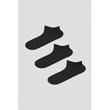 Set de sosete scurte cu model uni - 3 Perechi - Negru