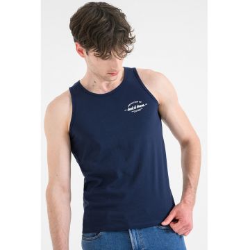 Top din bumbac cu imprimeu logo discret Brandon - Bleumarin