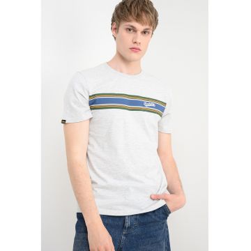 Tricou cu decolteu la baza gatului si dungi - Verde/Gri deschis melange/Bleumarin