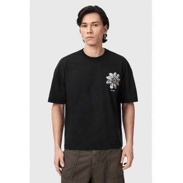 Tricou cu imprimeu floral si maneci cazute - Alb/Negru/Gri