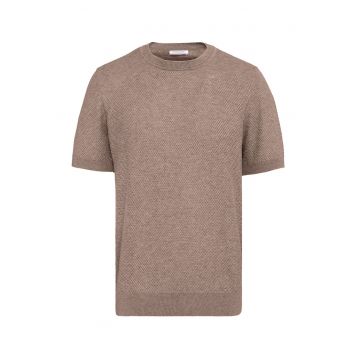 Tricou cu model uni si decolteu la baza gatului - Maro taupe