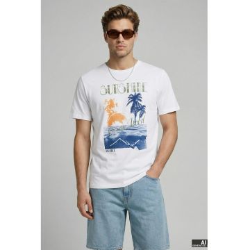 Tricou de bumbac cu imprimeu grafic - Alb optic