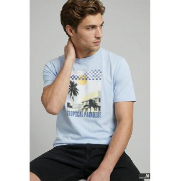 Tricou de bumbac cu imprimeu grafic - Albastru pastel