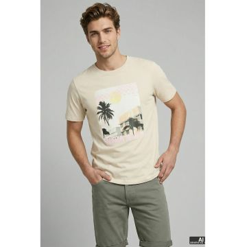 Tricou de bumbac cu imprimeu grafic - Crem