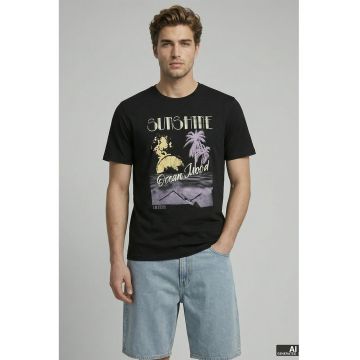 Tricou de bumbac cu imprimeu grafic - Negru