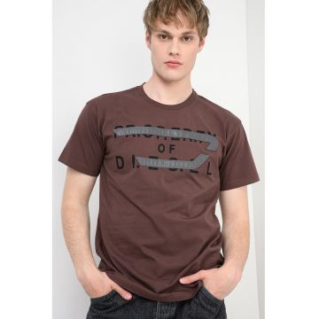 Tricou de bumbac cu logo Norm - Maro inchis/Negru