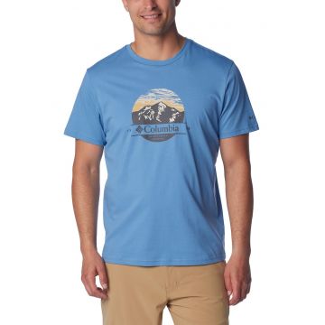 Tricou de bumbac organic cu imprimeu grafic si logo Path Lake - Albastru glaciar