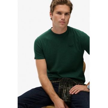 Tricou din bumbac cu decolteu la baza gatului so logo brodat - Verde inchis