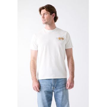 Tricou din bumbac cu imprimeu contrastant pe partea din spate - Alb/Roz pal/Ocru