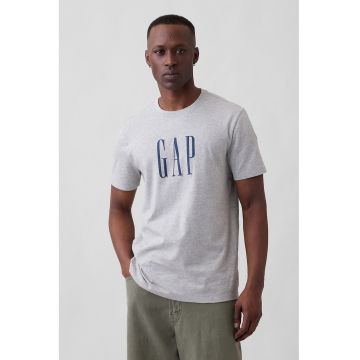 Tricou din bumbac cu imprimeu logo - Gri deschis melange -