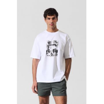 Tricou din bumbac organic cu imprimeu - Alb/Negru