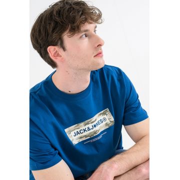 Tricou din bumbac organic cu logo - Albastru royal