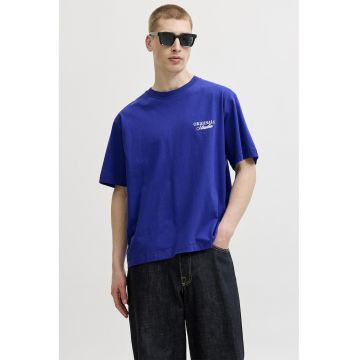 Tricou lejer de bumbac cu imprimeu logo - Albastru