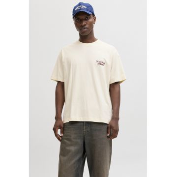 Tricou lejer de bumbac cu imprimeu logo - Crem