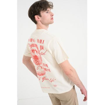 Tricou lejer din bumbac organic cu imprimeu - Bej deschis