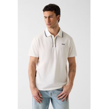 Tricou polo cu logo brodat discret - Alb/Gri antracit