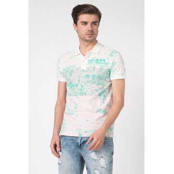 Tricou polo cu model tropical Benjamin - Alb/Verde