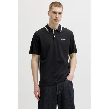 Tricou polo regular fit cu guler contrastant - Negru